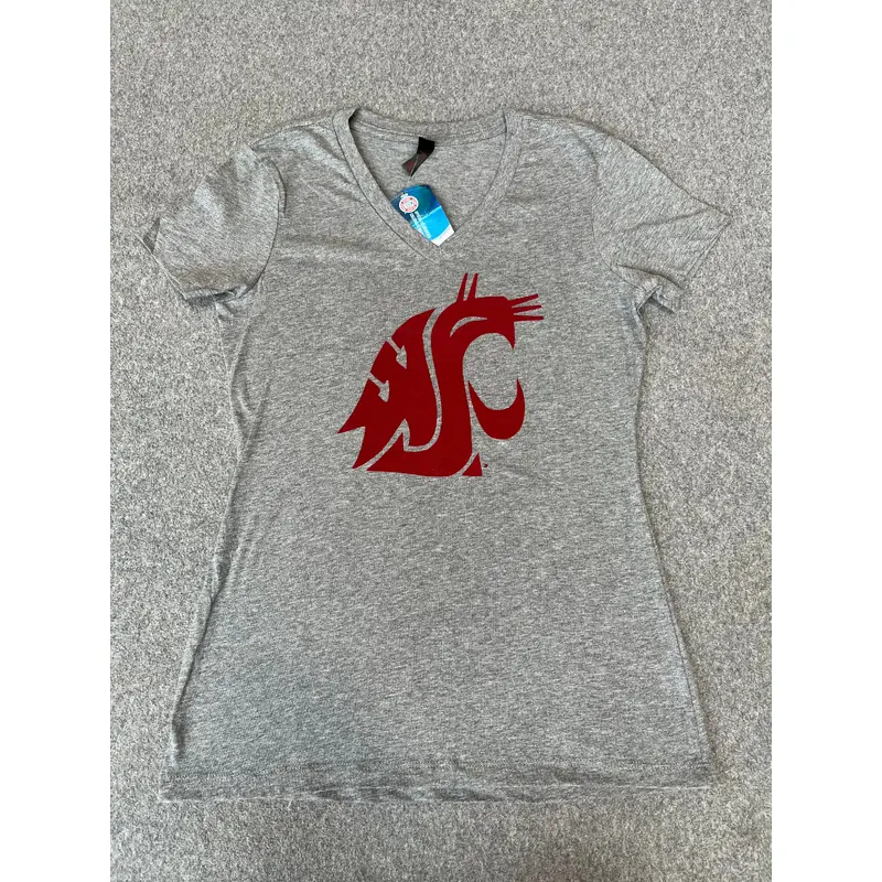 Ladies Light Grey WSU V-Neck T-Shirt