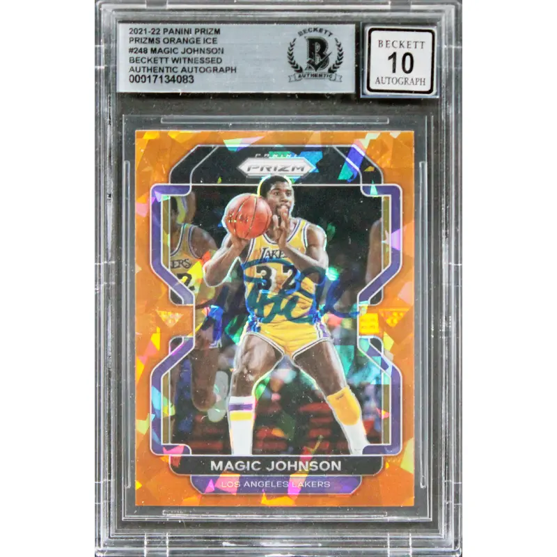 Magic Johnson Signed 2021 Panini Prizm Orange Ice #248 Card Auto 10! BAS Slab 2