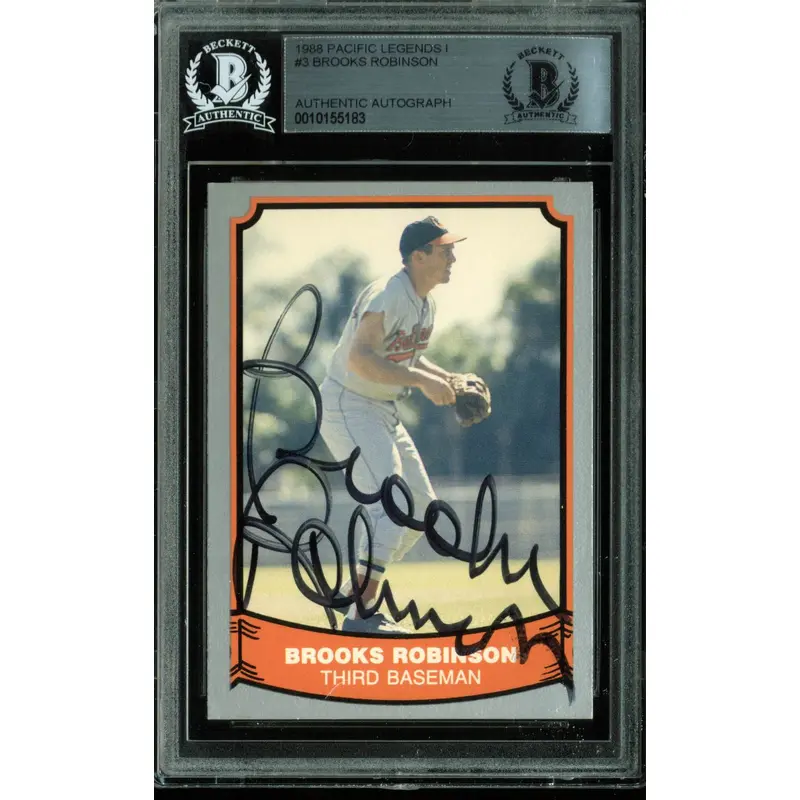 Orioles Brooks Robinson Signed Card 1988 Pacific Legends I #3 BAS Slabbed