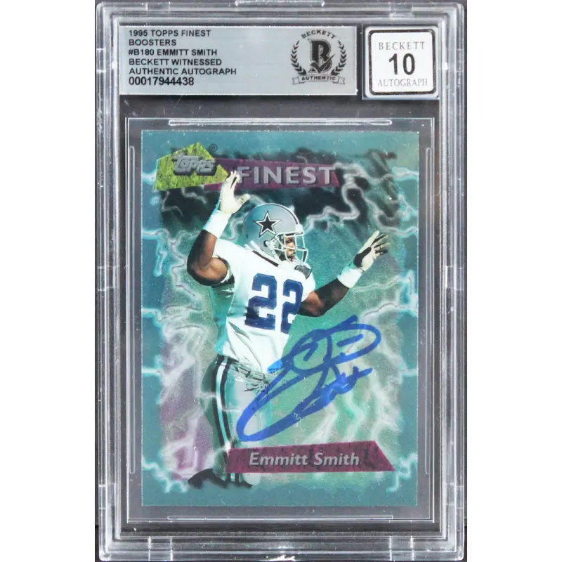 Cowboys Emmitt Smith Signed 1995 Topps Finest Boost #B180 Card Auto 10! BAS Slab