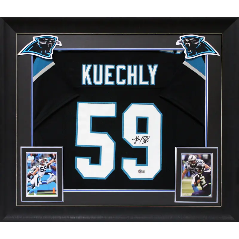 Luke Kuechly Authentic Signed Black Pro Style Framed Jersey Autographed BAS Wit