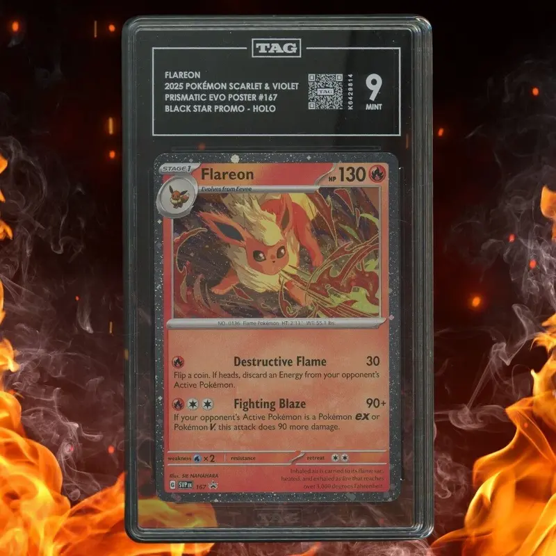 Pokemon Prismatic Evolution Poster FLAREON Black Star Promo Holo #167 TAG 9