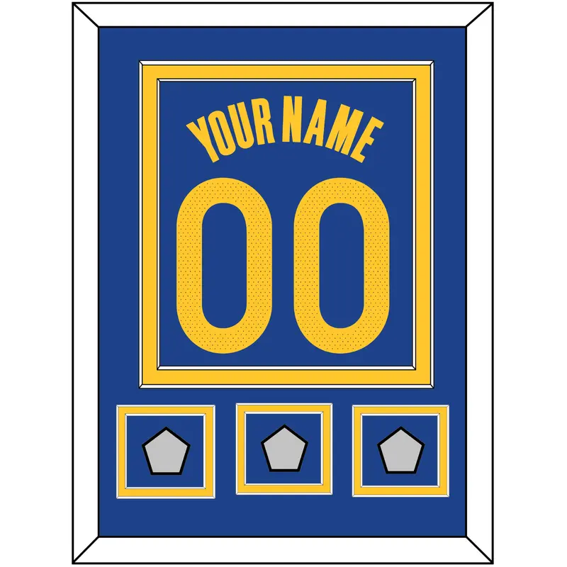 Golden State Name & Number With 3 Champions Patches - Blue Icon - Double Mat 2