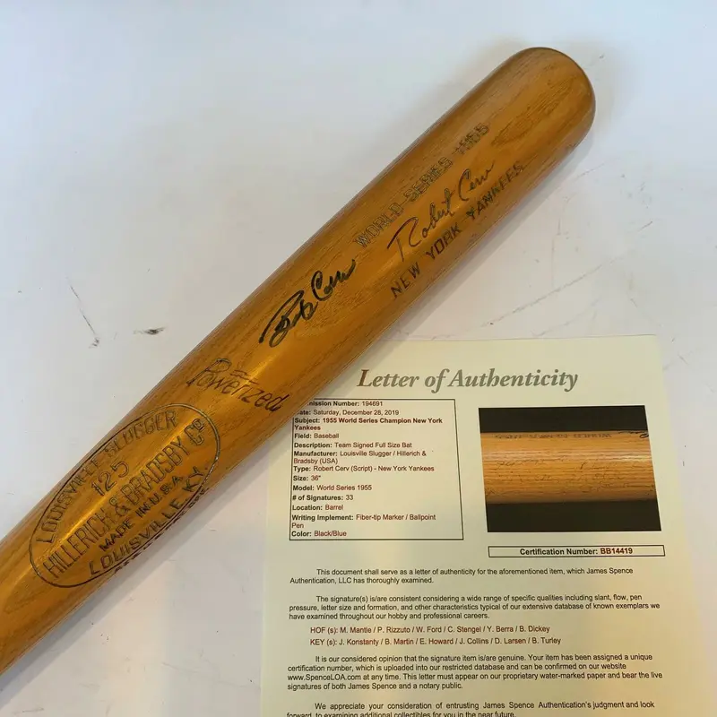 New York Yankees Team Signed 1955 World Series Game Issued Bat Mickey Mantle JSA