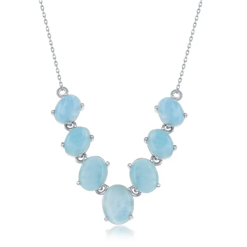 Sterling Silver Graduating Oval Larimar Necklace