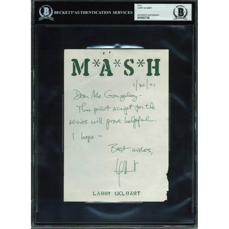 Larry Gelbart Authentic Signed Handwritten 5.5x8 Letter Dated 1/30/01 BAS Slab