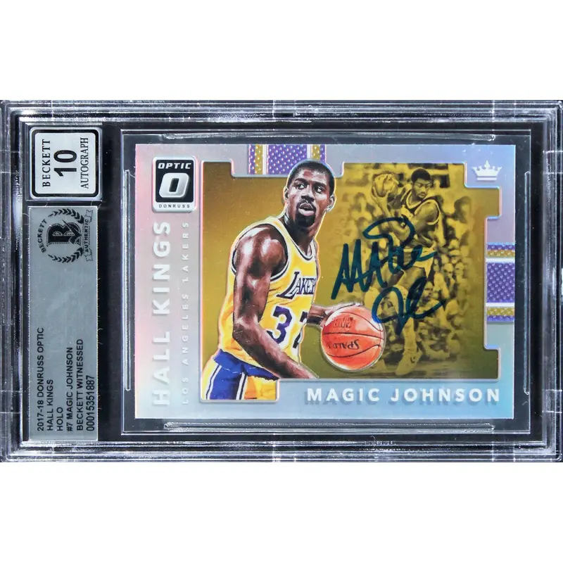 Magic Johnson Signed 2018 Donruss Optic Hall Kings Holo #7 Card Auto 10 BAS Slab