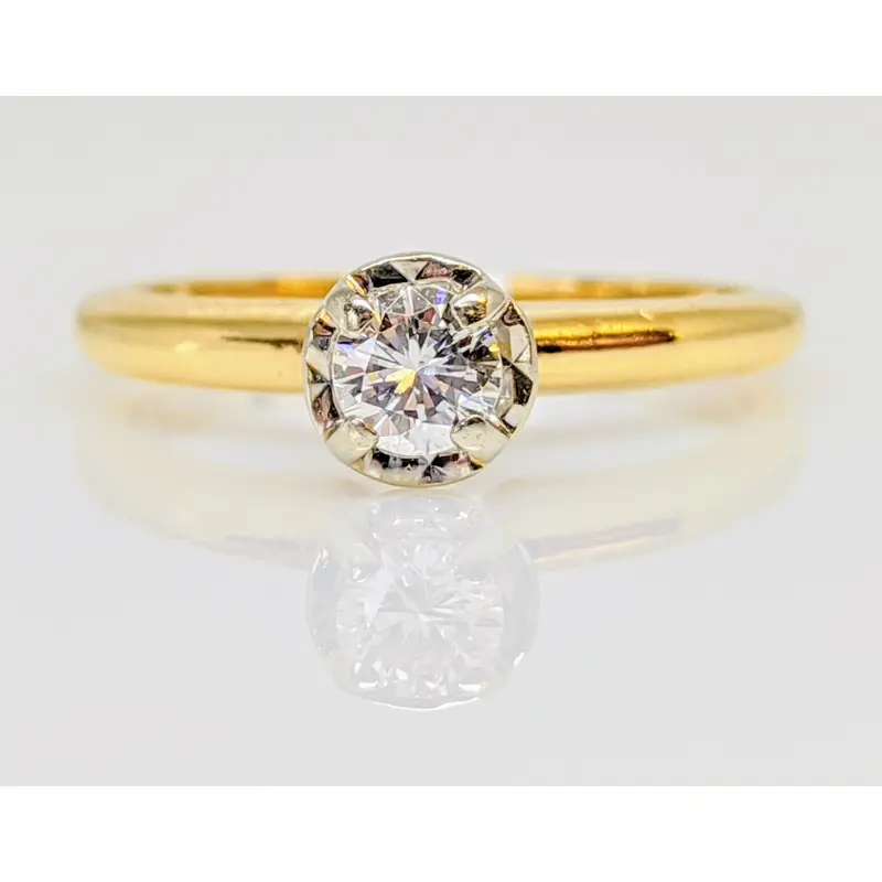 14K .15 CARAT TOTAL SI I DIAMOND ROUND ILLUSION HEAD SOLITAIRE ESTATE RING 1.7 GRAMS