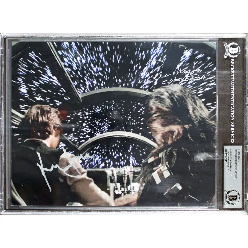 Harrison Ford & Peter Mayhew Star Wars Signed 8x10 Photo Auto 9! BAS Slabbed
