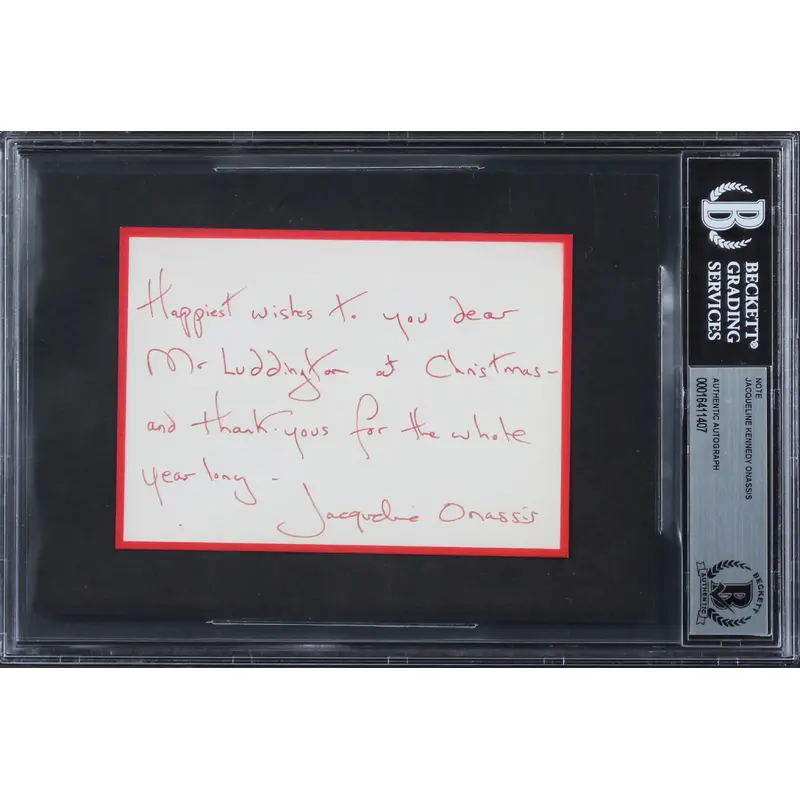 Jacqueline Kennedy Onassis Signed 3.65x5.15 Handwritten Christmas Note BAS Slab