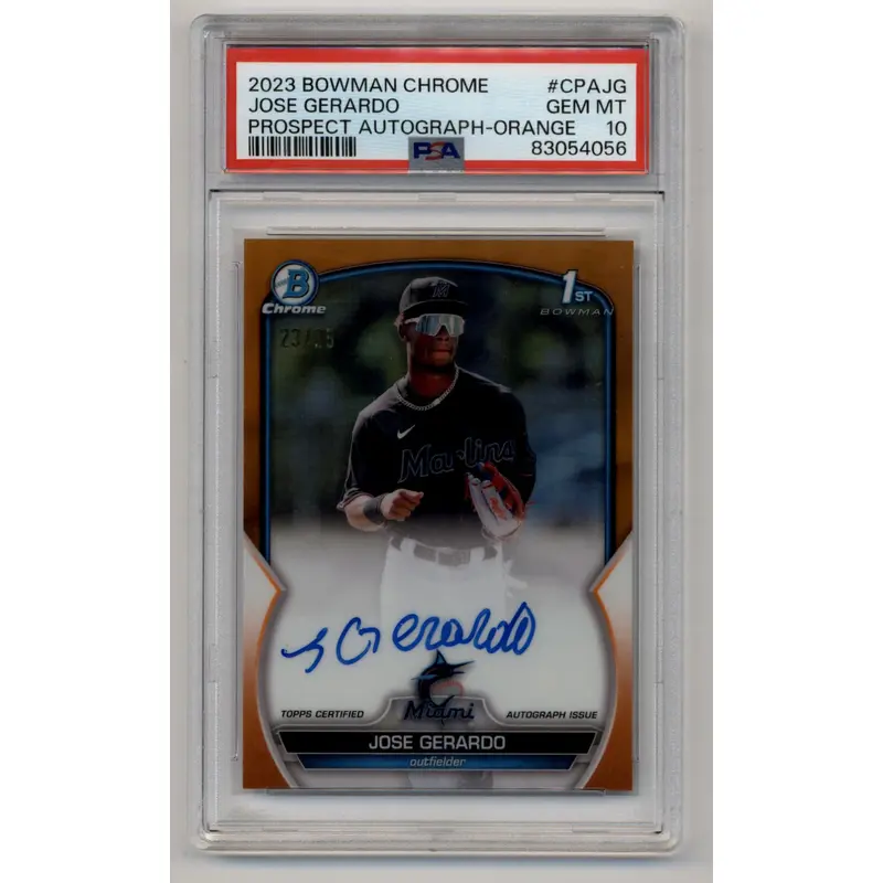 Jose Gerardo 2023 Bowman Chrome Prospects Orange Auto 23/25 PSA 10 Gem Mint