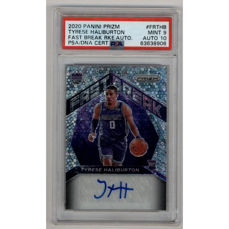 Tyrese Haliburton 2020-21 Panini Prizm Fast Break Rookie Auto PSA 9 Mint 10 Auto