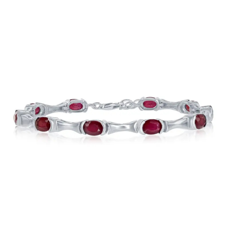 Sterling Silver, 7X5mm Oval, Gem Tennis Bracelet, 11.3cttw Glass Filled Ruby
