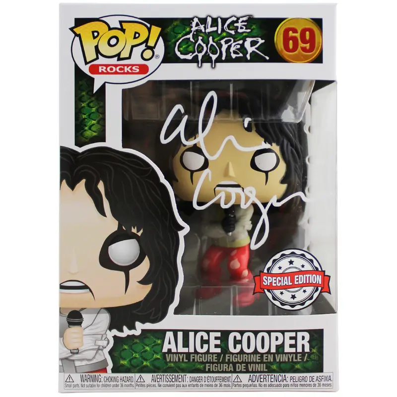 Alice Cooper Signed #69 Funko Pop Vinyl Figure w/ White Sig BAS Witnessed