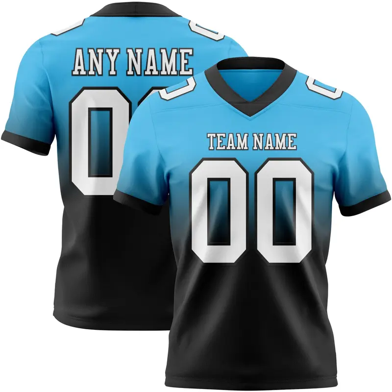 Custom Sky Blue White-Black Mesh Authentic Fade Fashion Football Jersey