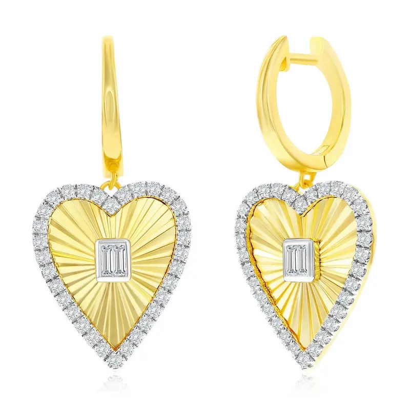 Sterling Silver, D-C Heart CZ Earrings - Gold Plated