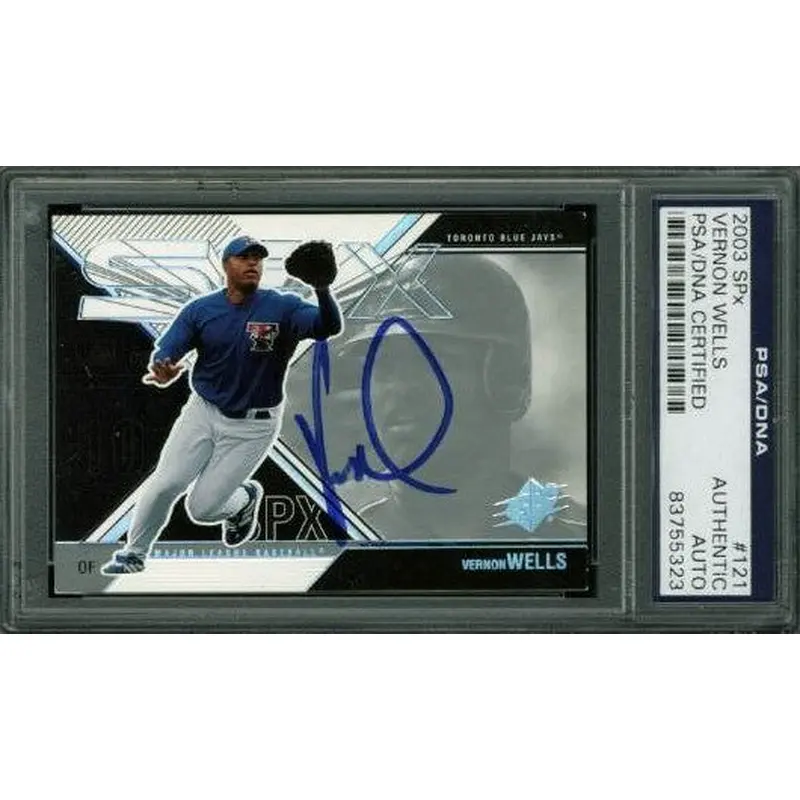 Blue Jays Vernon Wells Authentic Signed Card 2003 Spx #121 PSA/DNA Slabbed