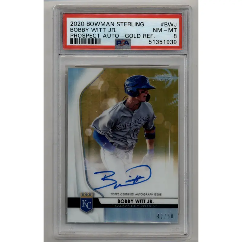 Bobby Witt Jr 2020 Bowman Sterling Gold Refractor Auto 42/50 PSA 8
