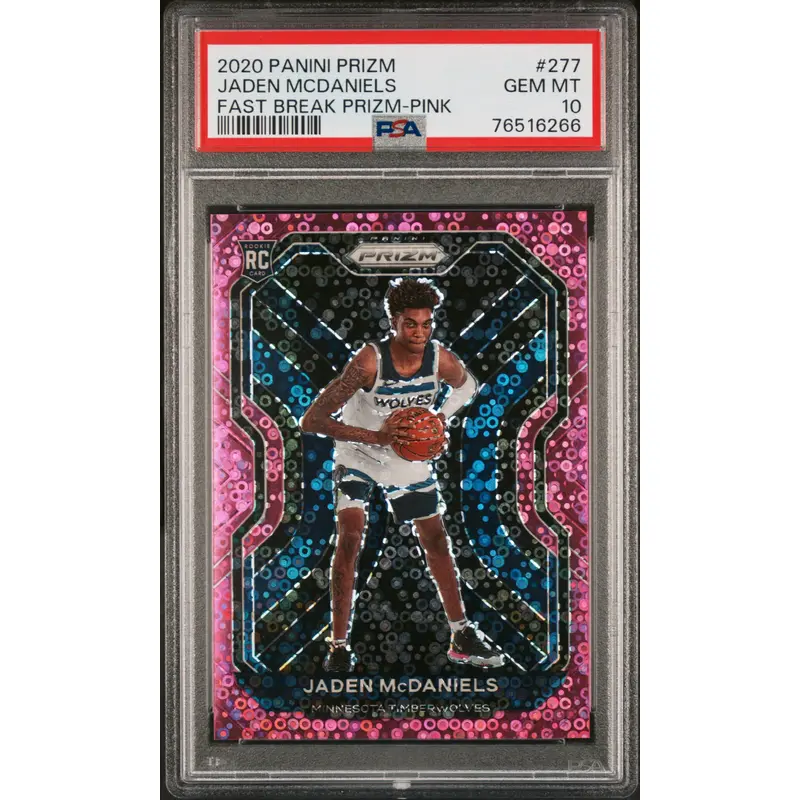 Jaden McDaniels 2020 Panini Prizm Fast Break Prizm Pink #5/50 PSA 10 Gem Mint