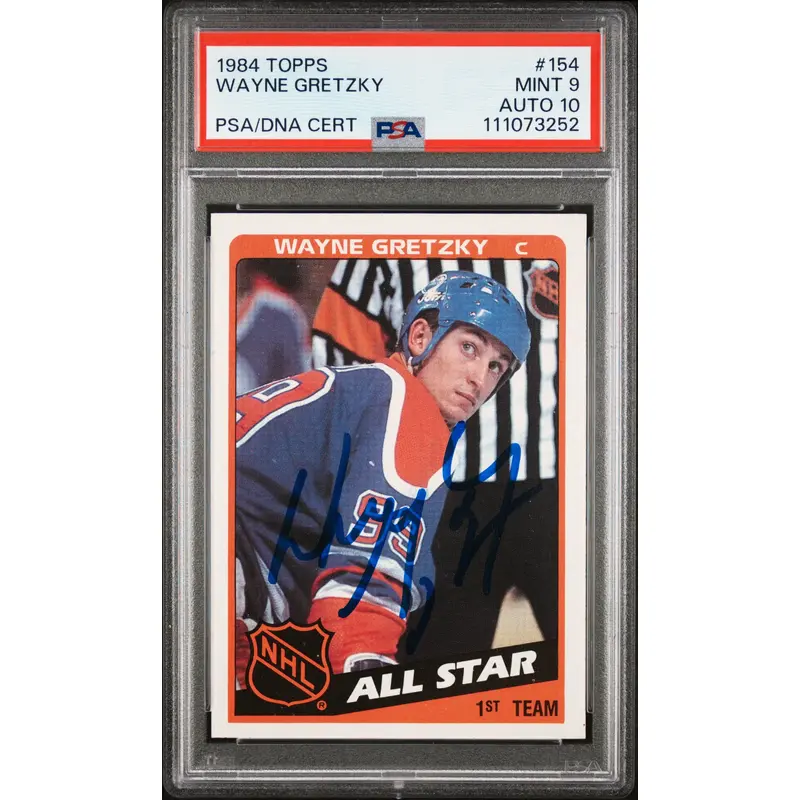 Oilers Wayne Gretzky Signed 1984 Topps #154 Card Graded 9 Auto Grade 10 PSA Slab