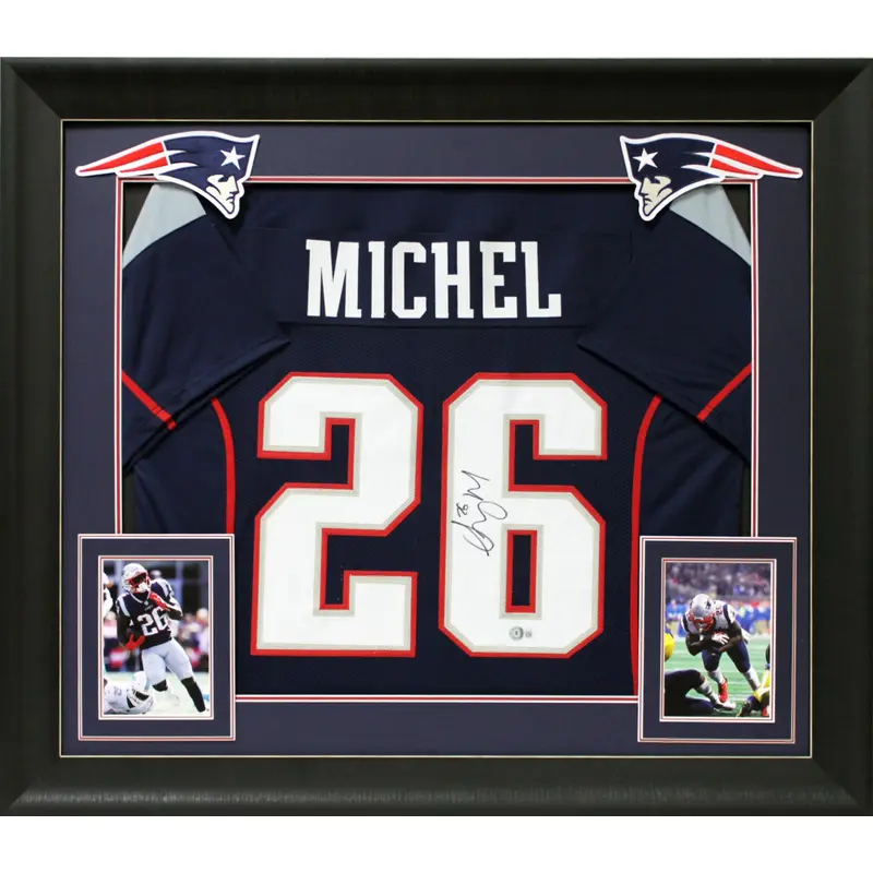 Sony Michel Authentic Signed Navy Blue Pro Style Framed Jersey BAS Witnessed