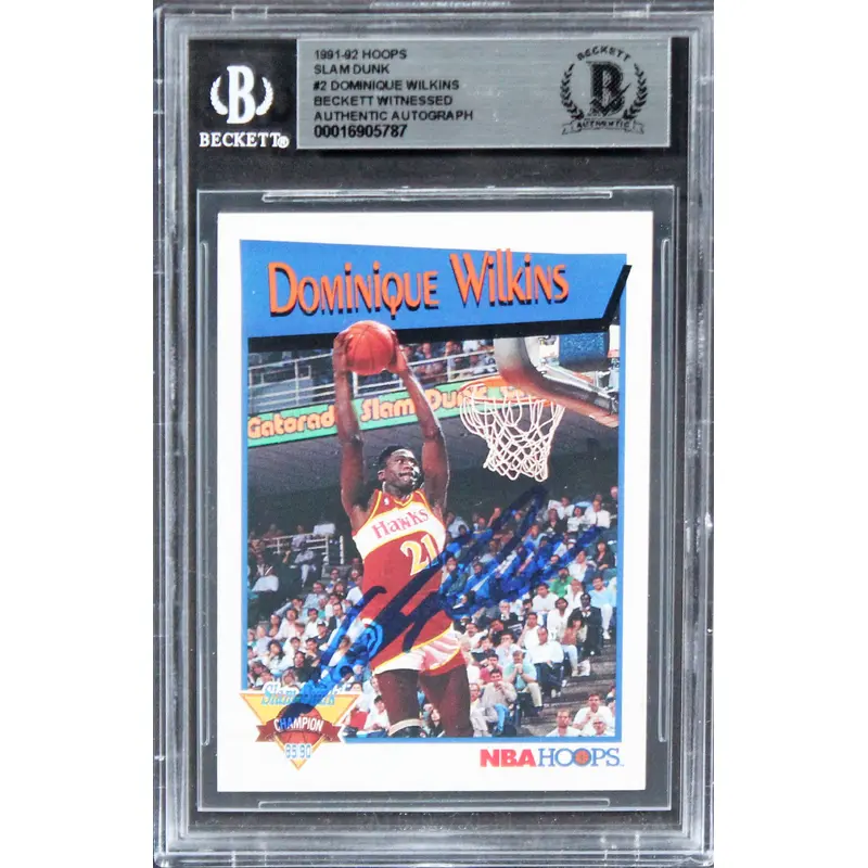 Hawks Dominique Wilkins Authentic Signed 1991 Hoops Slam Dunk #2 Card BAS Slab