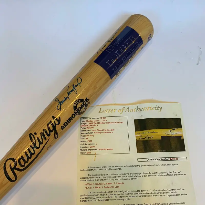 1955 Brooklyn Dodgers World Series Champs Signed Bat With Sandy Koufax JSA COA