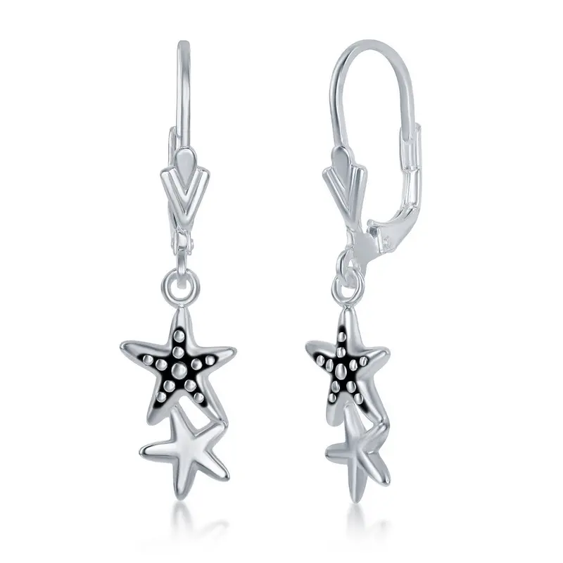 Sterling Silver Oxidized Double Starfish Earrings