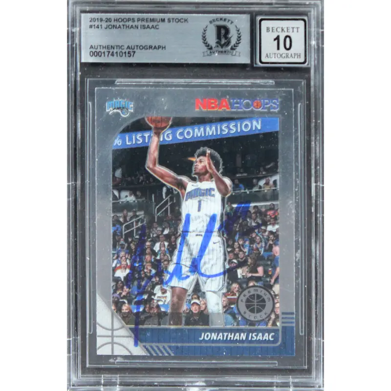 Magic Jonathan Isaac Signed 2019 Hoops Premium Stock #141 Card Auto 10! BAS Slab