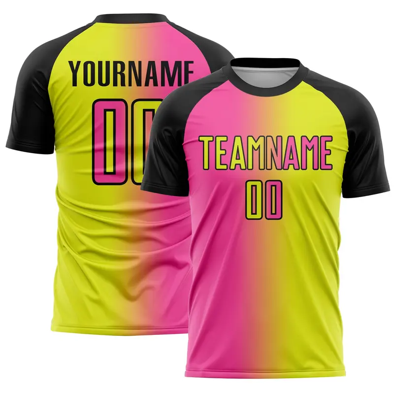 Custom Neon Yellow Pink-Black Sublimation Gradient Fashion Soccer Uniform Jersey