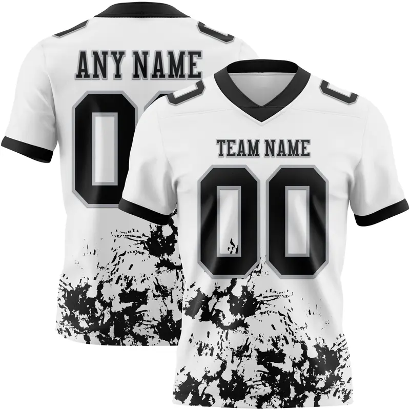 Custom White Black-Gray Splash Mesh Authentic Football Jersey