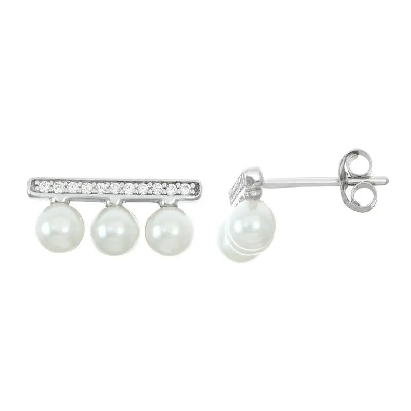 Sterling Silver CZ Bar with FWP Stud Earrings