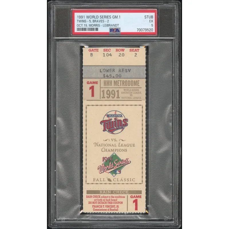 1991 World Series Game 1 Ticket Stub PSA 5 Ex