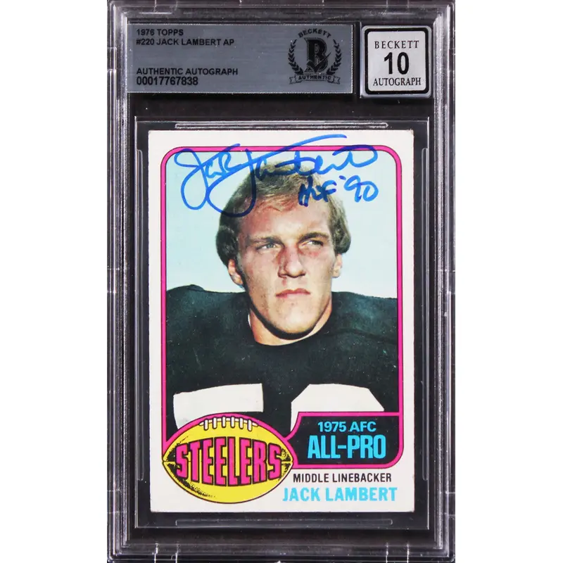 Steelers Jack Lambert "HOF 90" Signed 1976 Topps #220 Card Auto 10! BAS Slabbed