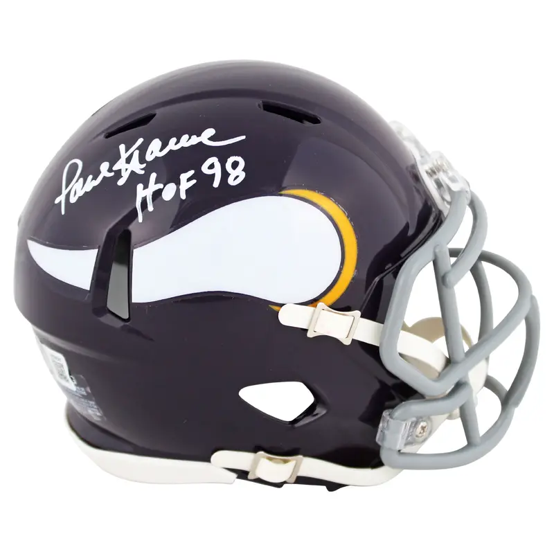 Vikings Paul Krause "HOF 98" Signed 1961-79 TB Speed Mini Helmet BAS Witnessed