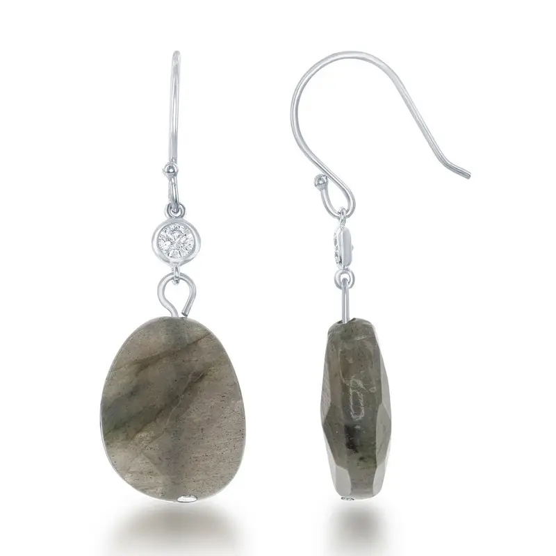 Sterling Silver Small CZ with Green Labradorite Earrings