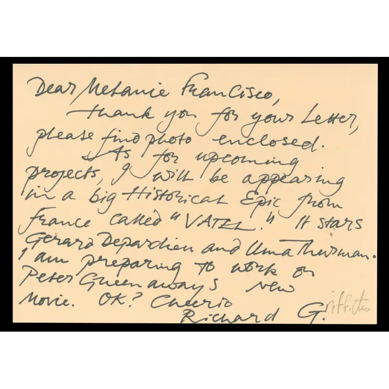 Richard Griffiths Harry Potter Signed Handwritten Note on 4x6 Index Card BAS