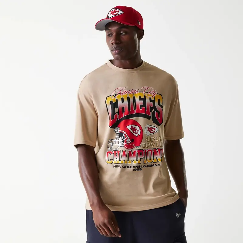 Kansas City Chiefs NFL Washed Super Bowl Beige Oversized T-Shirt