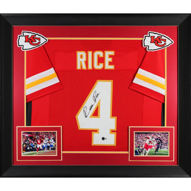 Rashee Rice Authentic Signed Red Pro Style Framed Jersey Autographed BAS