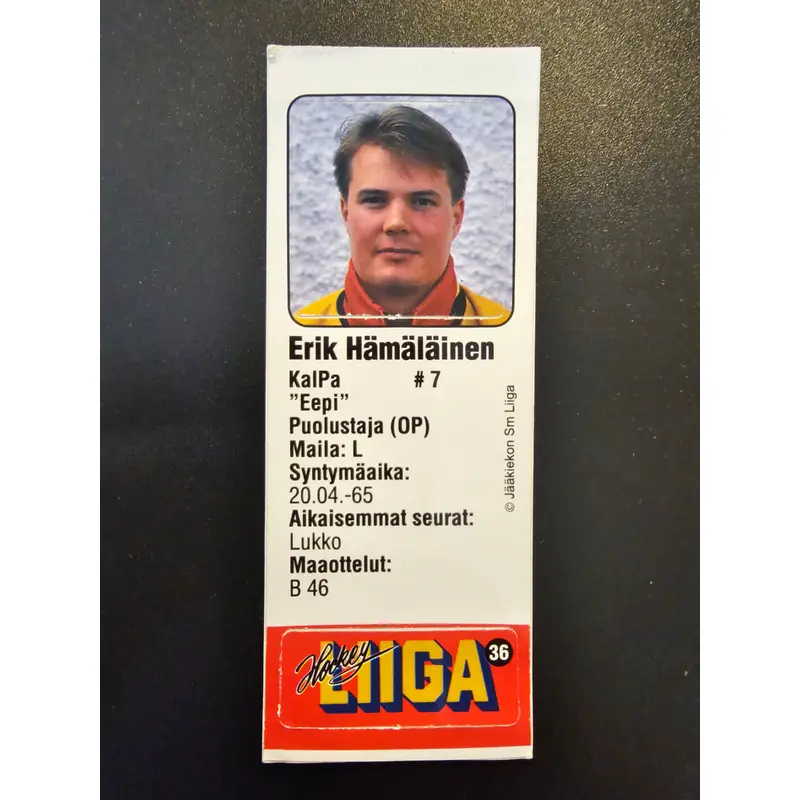 1991-92 JyvsHyv HockeyLiiga - Erik Hmlinen #36 (Soikio)