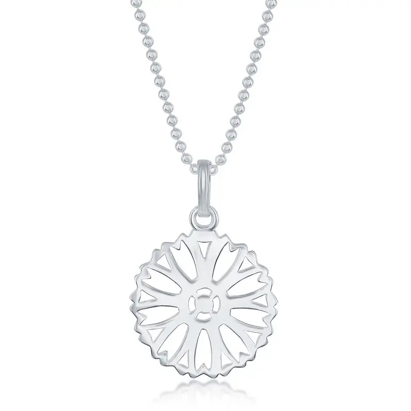 Sterling Silver Flower Disc Necklace