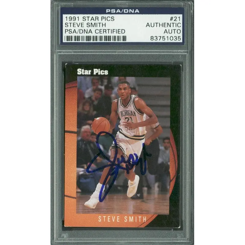 Heat Steve Smith Authentic Signed Card 1991 Star Pics RC #21 PSA/DNA Slabbed
