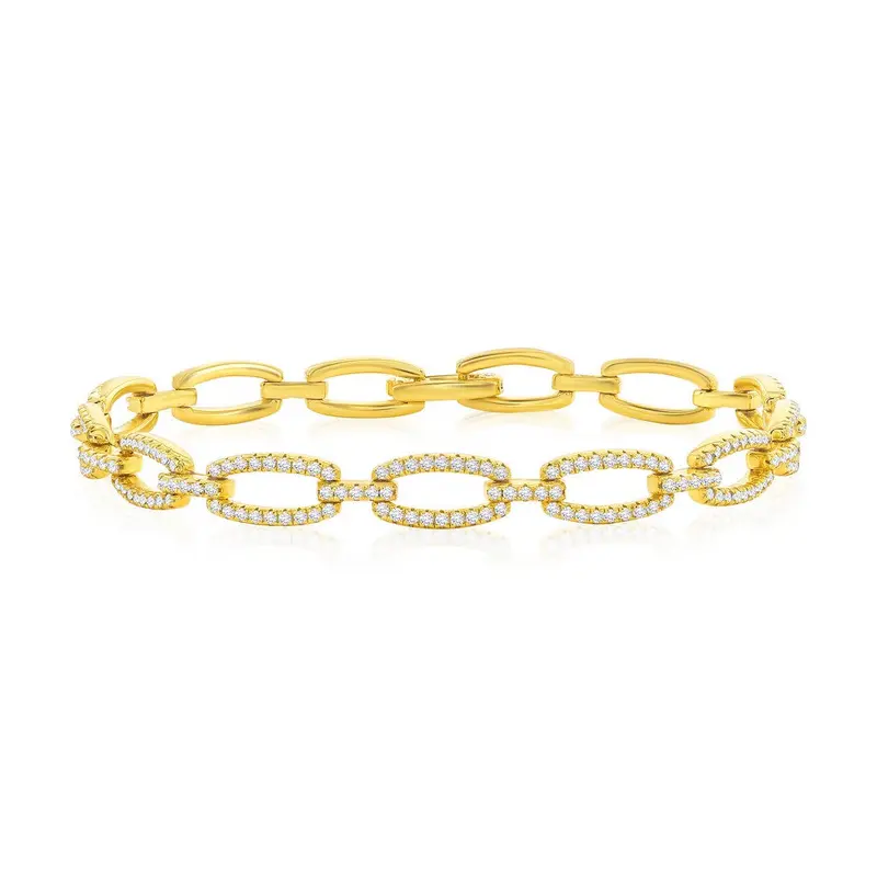 Sterling Silver Open Oval CZ Link Bracelet - Gold Plated