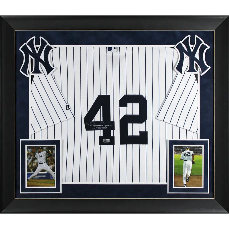 Yankees Mariano Rivera "HOF" Signed White Pinstripe Majestic Framed Jersey BAS W
