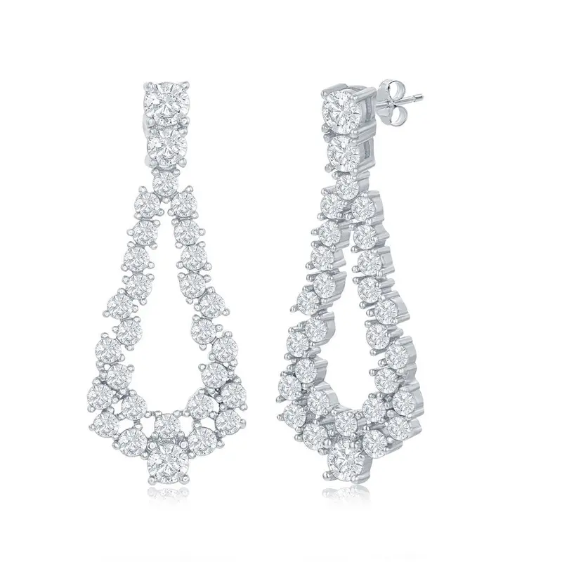 Sterling Silver Open Pearshaped CZ Statement Earrings