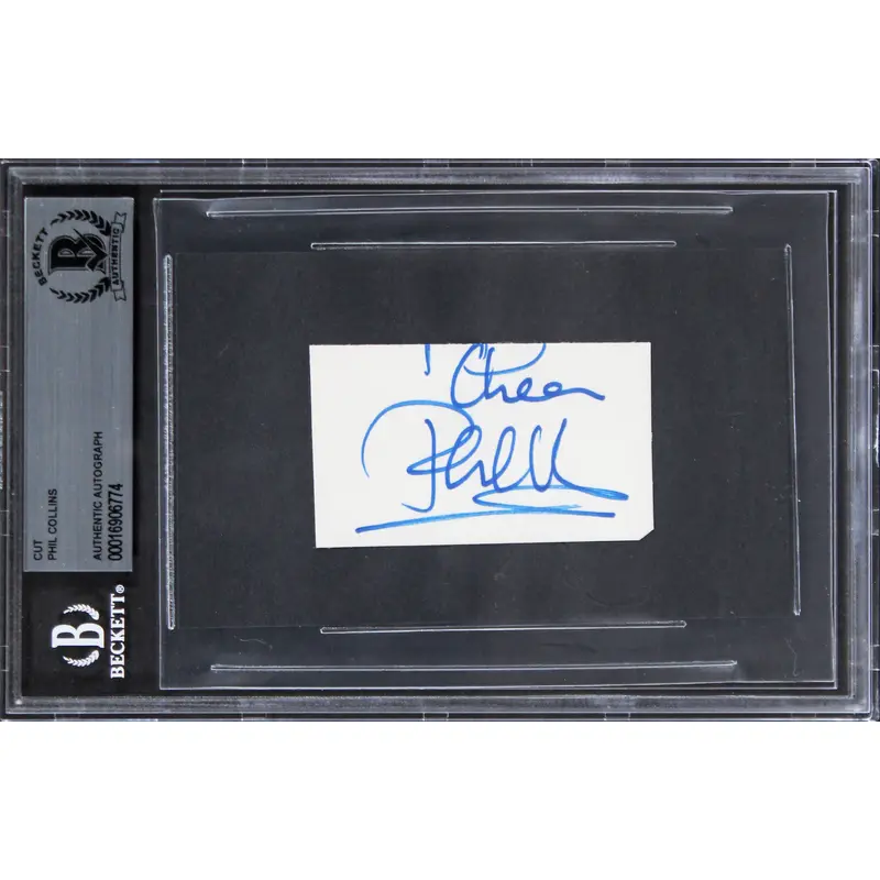 Phil Collins Genesis "Cheers" Signed 1.65x2.75 Cut Signature BAS Slabbed
