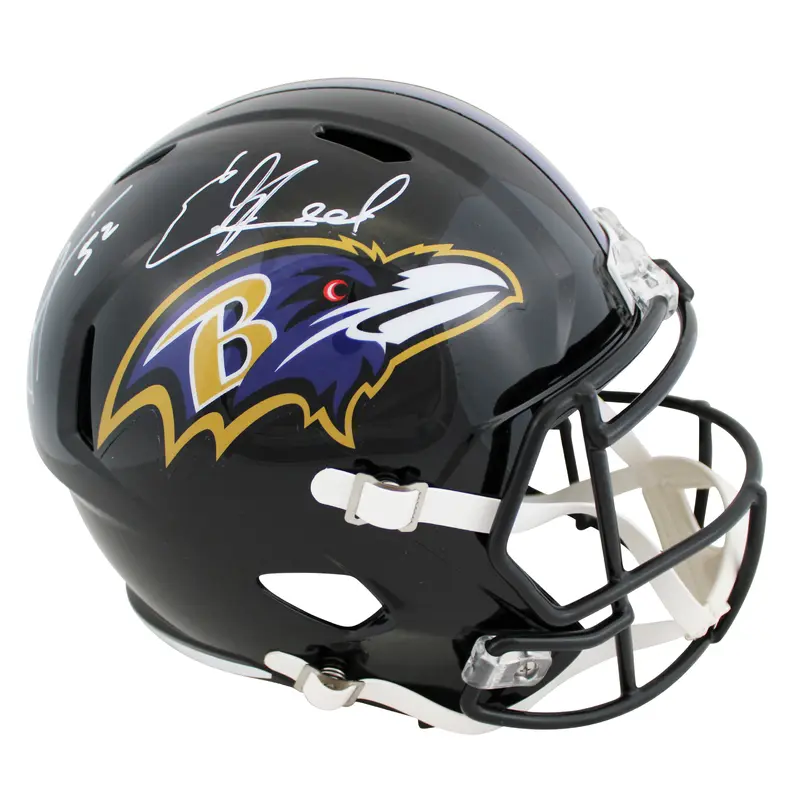 Ravens Ray Lewis & Ed Reed Signed Full Size Speed Rep Helmet BAS Witnessed 2