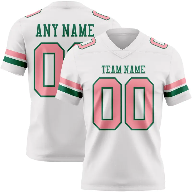 Custom White Medium Pink-Kelly Green Mesh Authentic Football Jersey