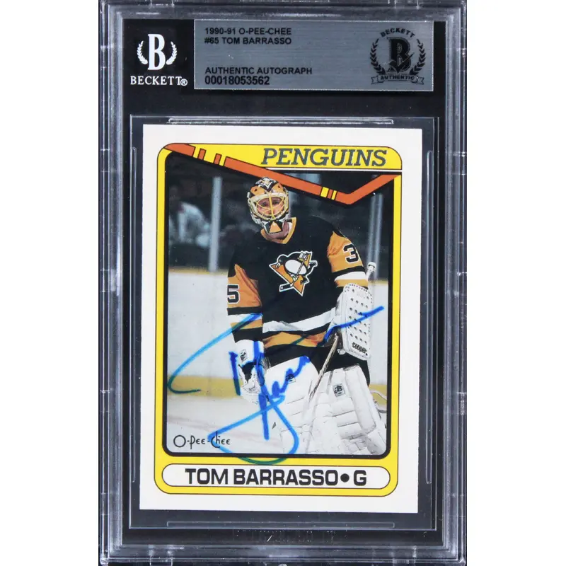 Penguins Tom Barrasso Authentic Signed 1990 O-Pee-Chee #65 Card BAS Slabbed