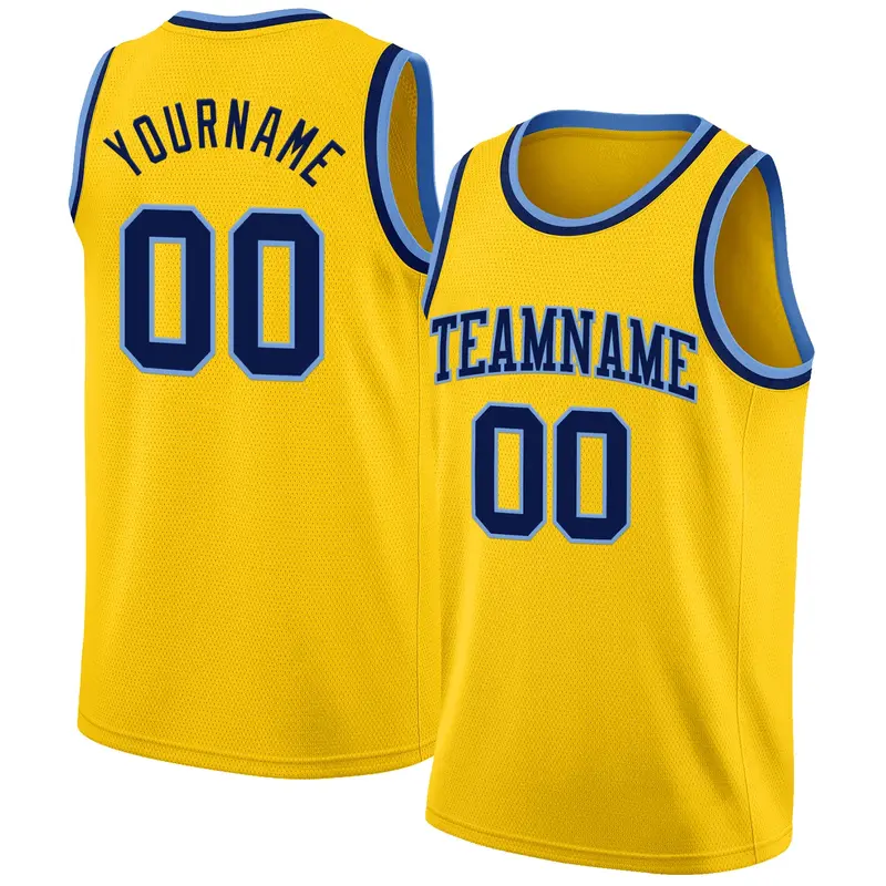 Custom Yellow Navy-Light Blue Authentic Basketball Jersey
